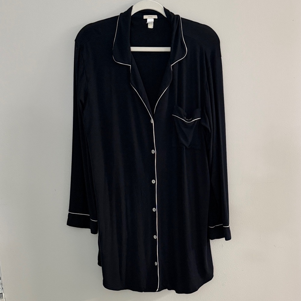 Eberjey Gisele Women's Medium Black Button Down long Sleeve Pijama Sleepshirt - Picture 3 of 13